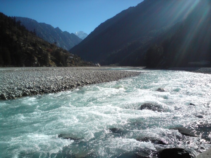 River Ganga at Harsil in the Garhwal Himalayas in Uttarakhand