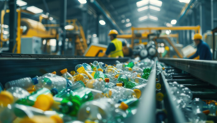 Plastic bottle recycling plant conveyor belt processing manufacturing